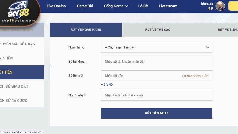 Tìm hiểu các phương thức rút tiền tại SKY88