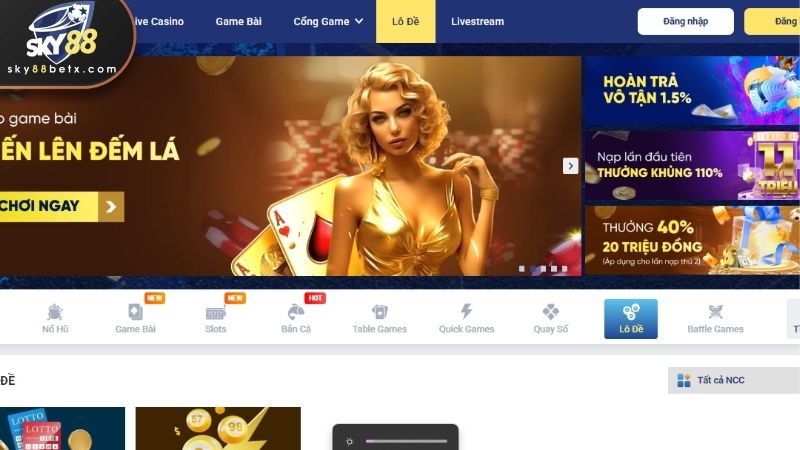 Sảnh quay số Sky88 được thiết kế với giao diện thân thiện